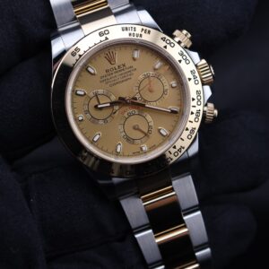 Luxury two-tone chronograph wristwatch close-up