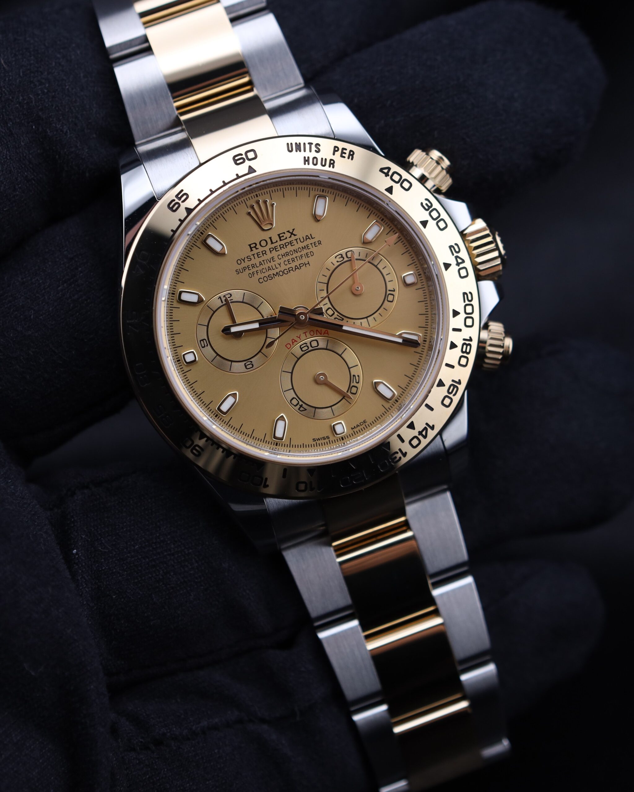 Luxury two-tone chronograph wristwatch close-up