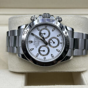 Close-up of Rolex Daytona white dial chronograph