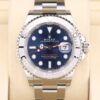 Luxury watch with blue dial and stainless steel bracelet