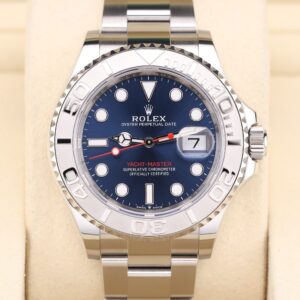 Luxury watch with blue dial and stainless steel bracelet
