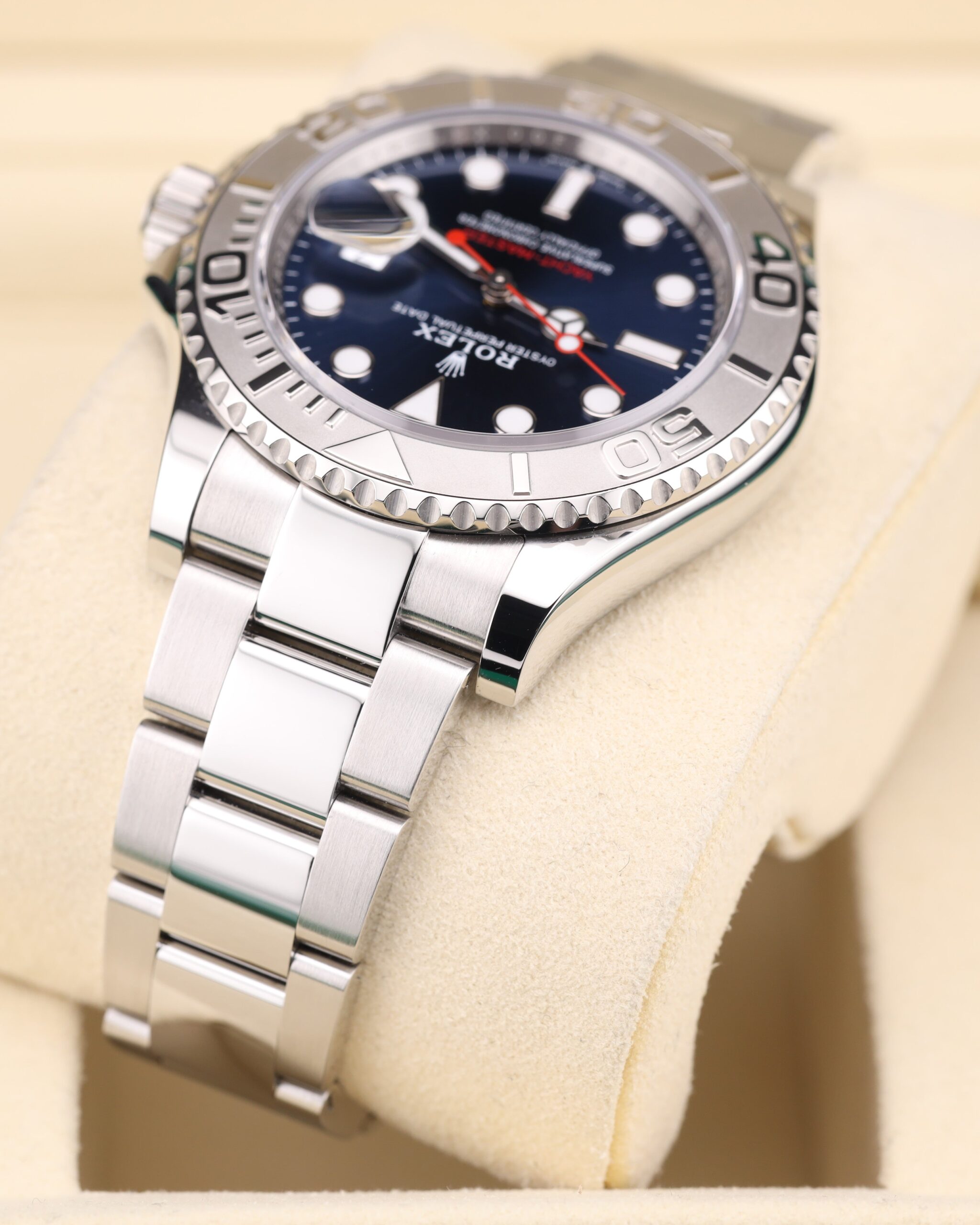 Blue dial watch face with detailed markers