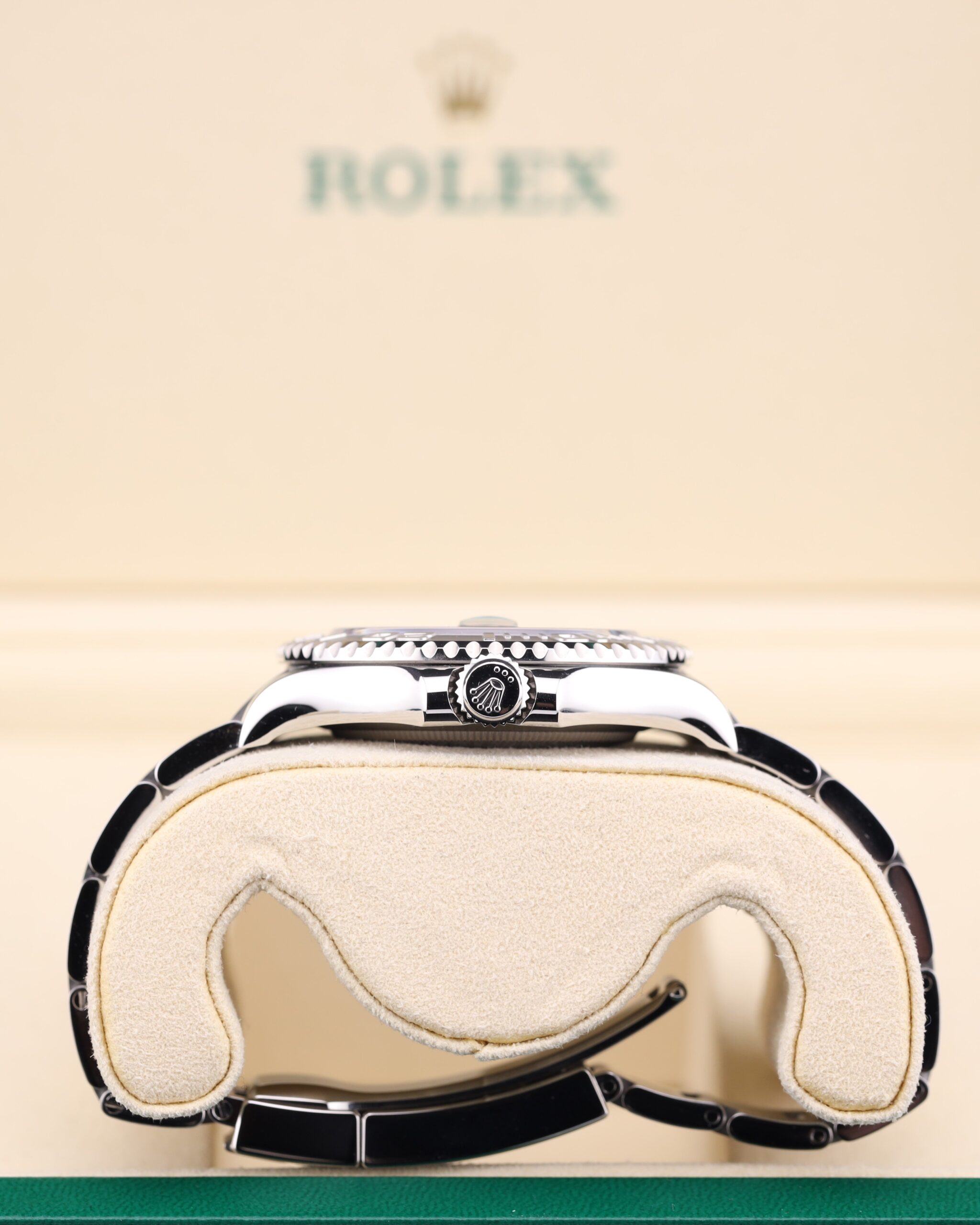 Side view of blue dial luxury watch