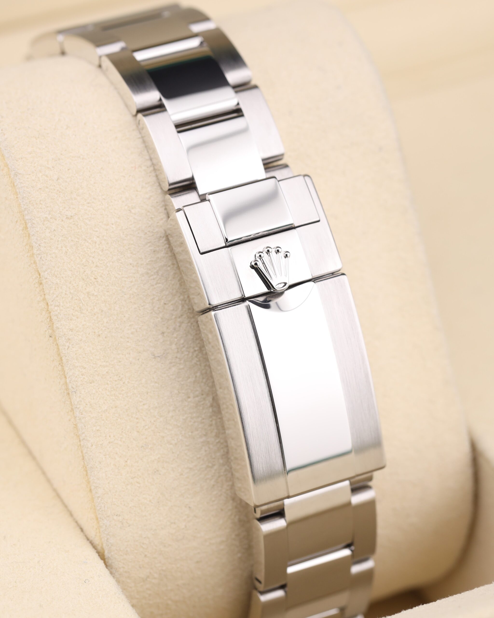 Blue dial luxury wristwatch close-up