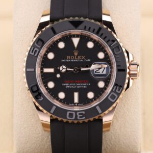 Rose gold sport automatic timepiece on black strap