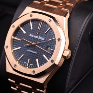 Side profile of rose gold watch case