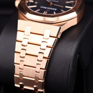 Rose gold luxury watch with blue dial