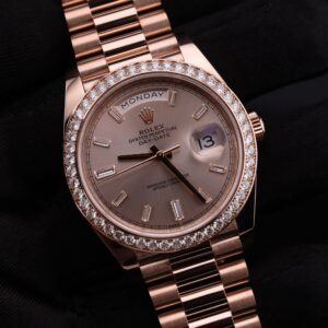 Elegant ladies watch with pink dial and diamond accents
