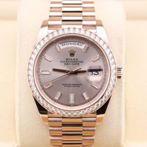 Pink dial ladies watch with diamond markers