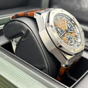 Chronograph watch crown and pushers close-up