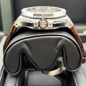 Close-up of chronograph watch dial and bezel