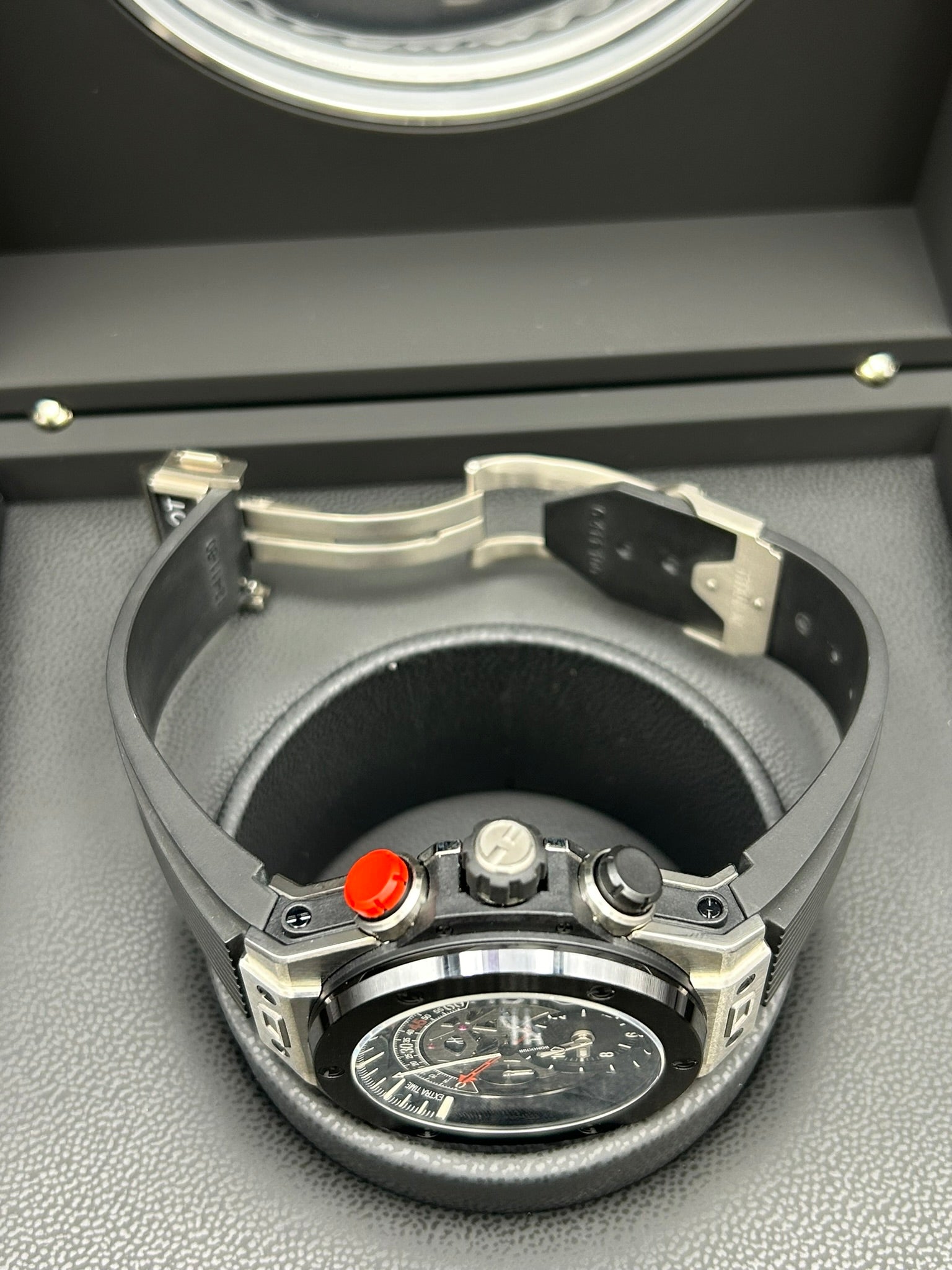 Chronograph watch side profile view