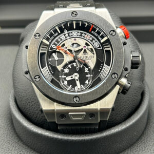 Close-up of luxury automatic chronograph watch