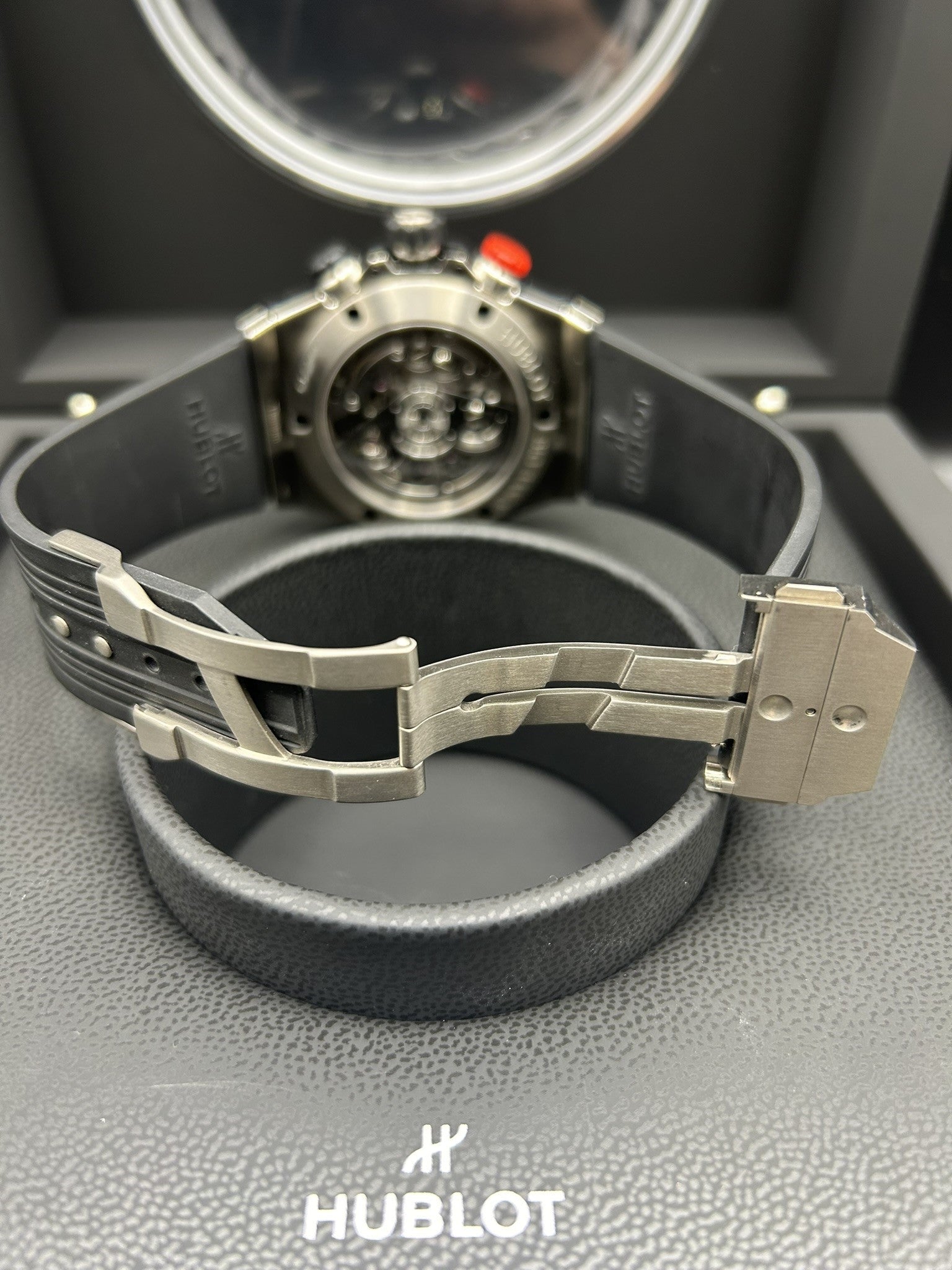 Luxury chronograph watch dial close-up