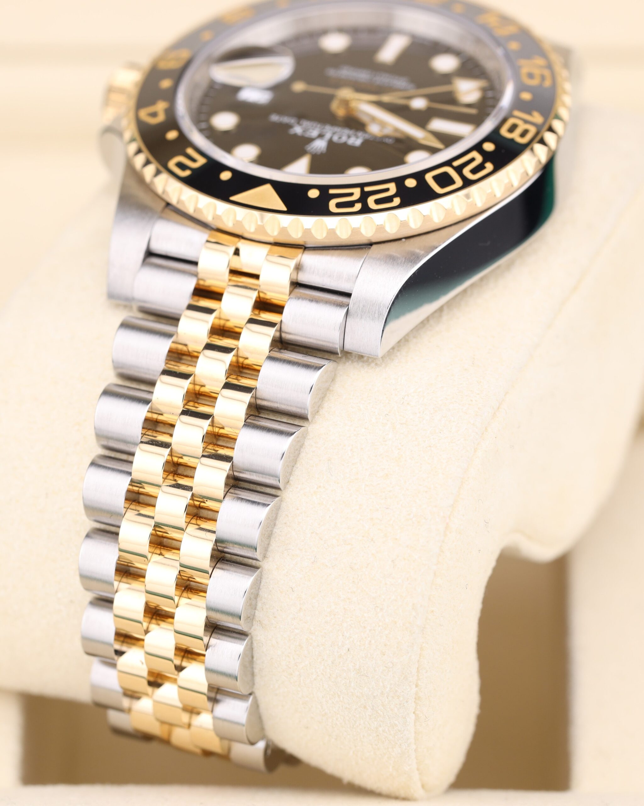 Pre-owned stainless steel chronograph watch close-up
