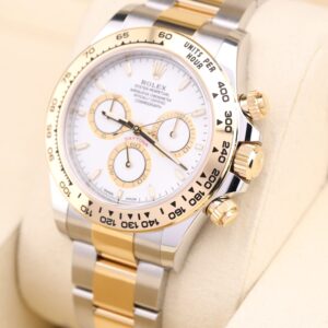 Pre-owned stainless steel chronograph watch close-up