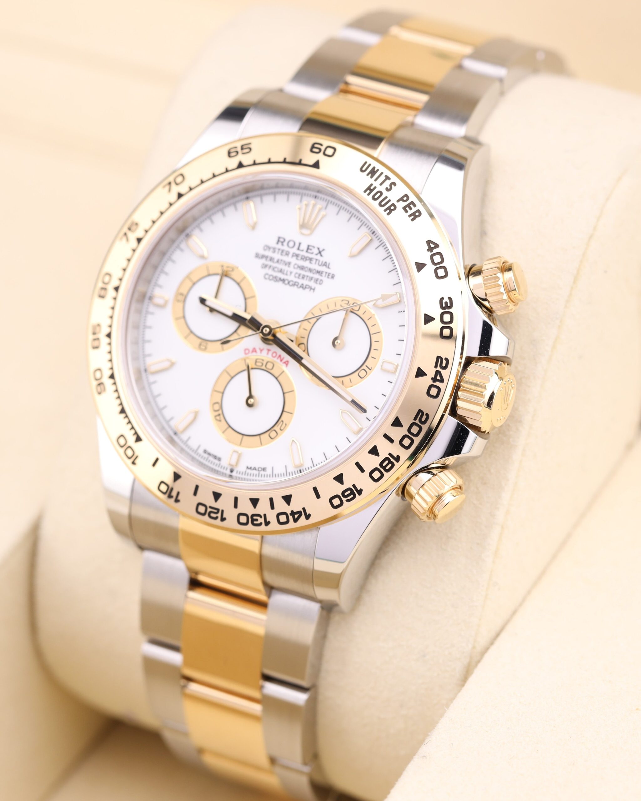 Pre-owned stainless steel chronograph watch close-up