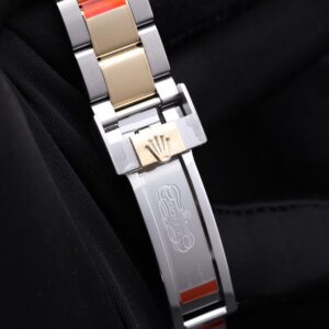 Stainless steel chronograph watch close-up