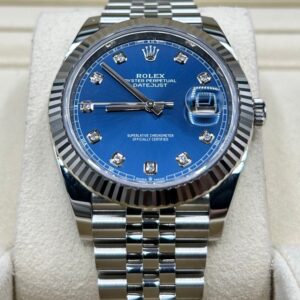 Luxury watch with blue dial and diamond accents