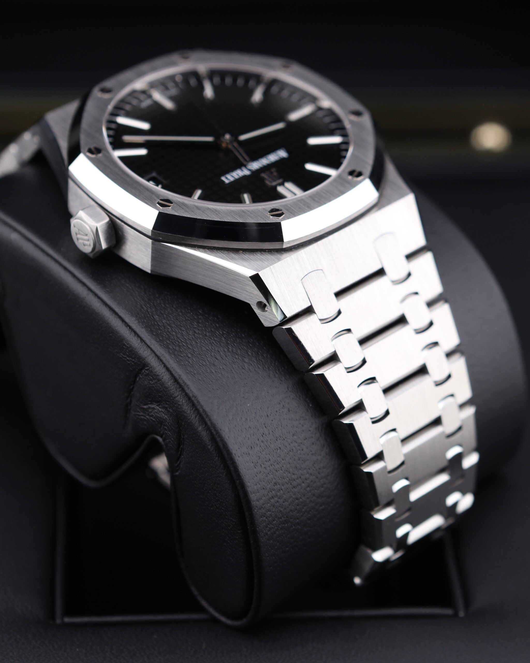 Pre-owned stainless steel chronograph with black dial