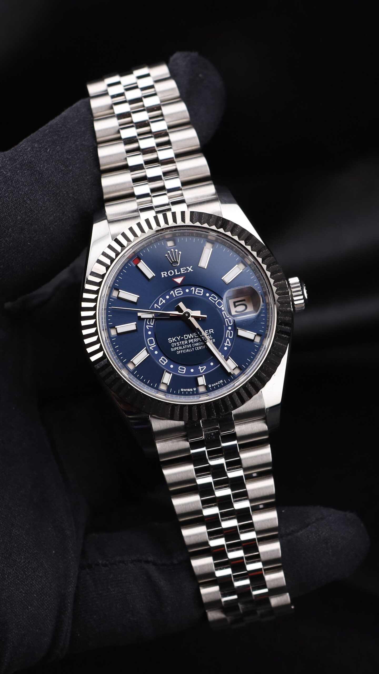 Stainless steel chronograph wristwatch close-up