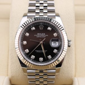 Luxury watch with black diamond dial and jubilee bracelet