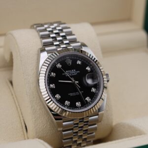 Black dial luxury watch with diamond markers