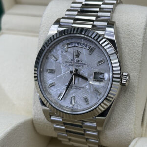 Close-up of meteorite dial luxury watch