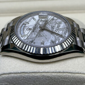 Luxury watch with meteorite dial and polished case