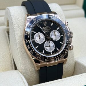 Luxury rose gold watch with black dial