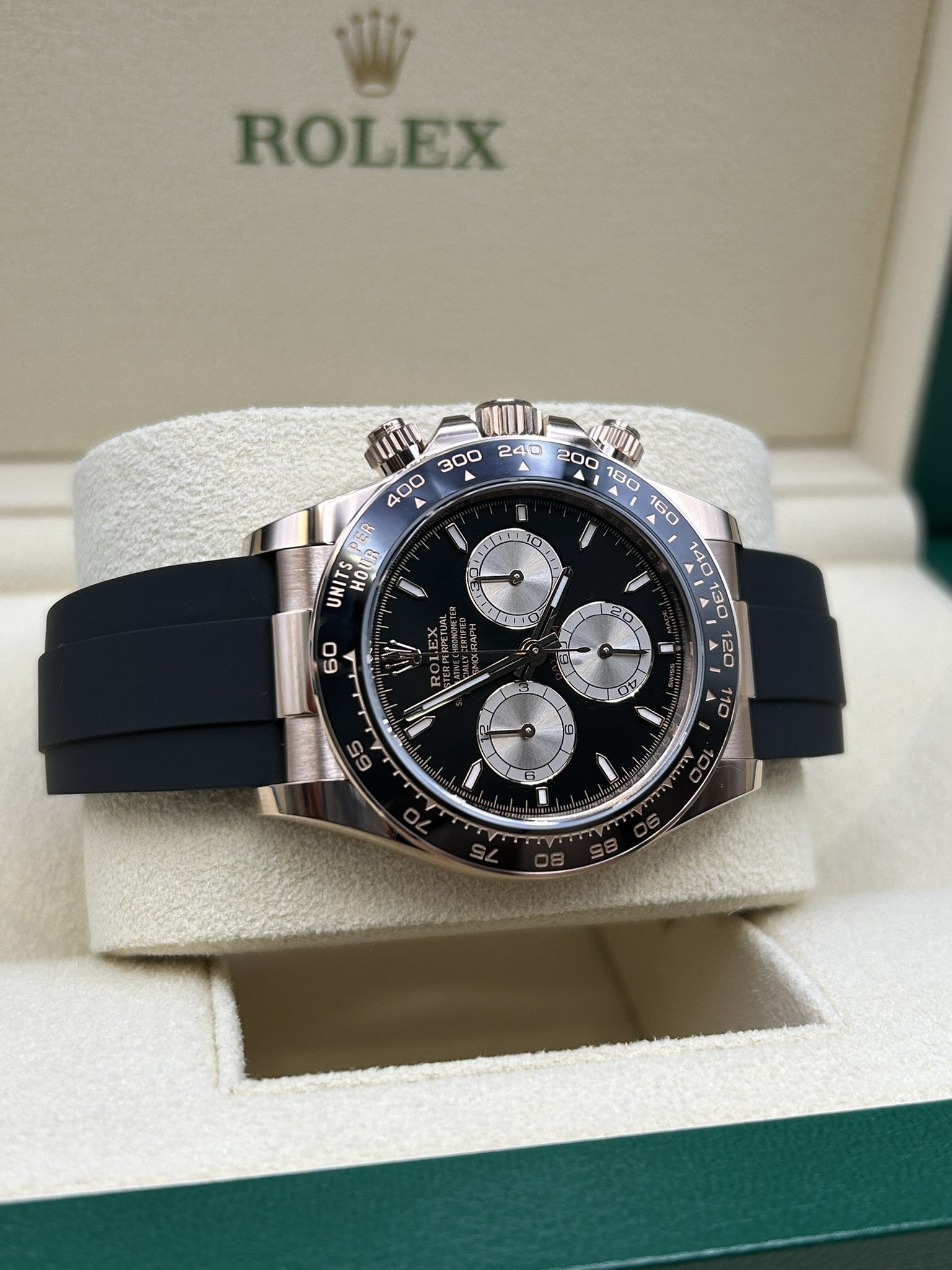 Black dial rose gold automatic chronograph
