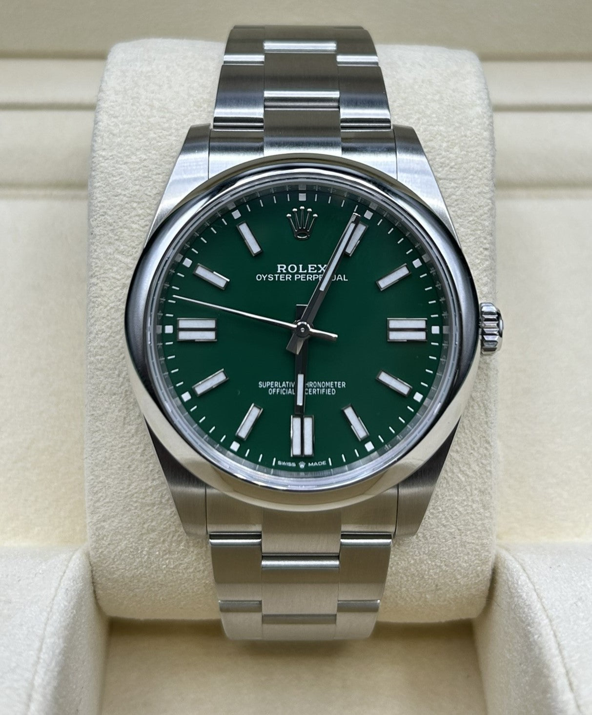 Rolex Oyster Perpetual green dial luxury watch