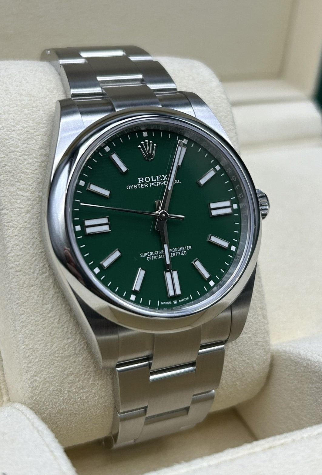 Rolex Oyster Perpetual 41 green dial wristwatch