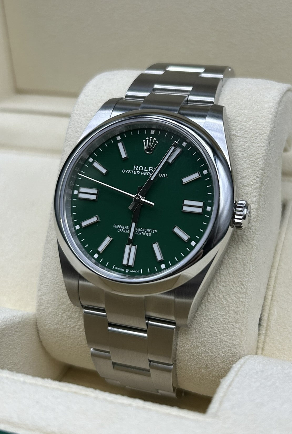 Rolex Oyster Perpetual green dial wristwatch
