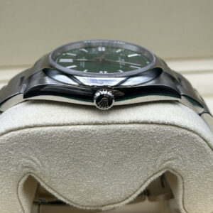 Rolex Oyster Perpetual 41mm green dial close-up