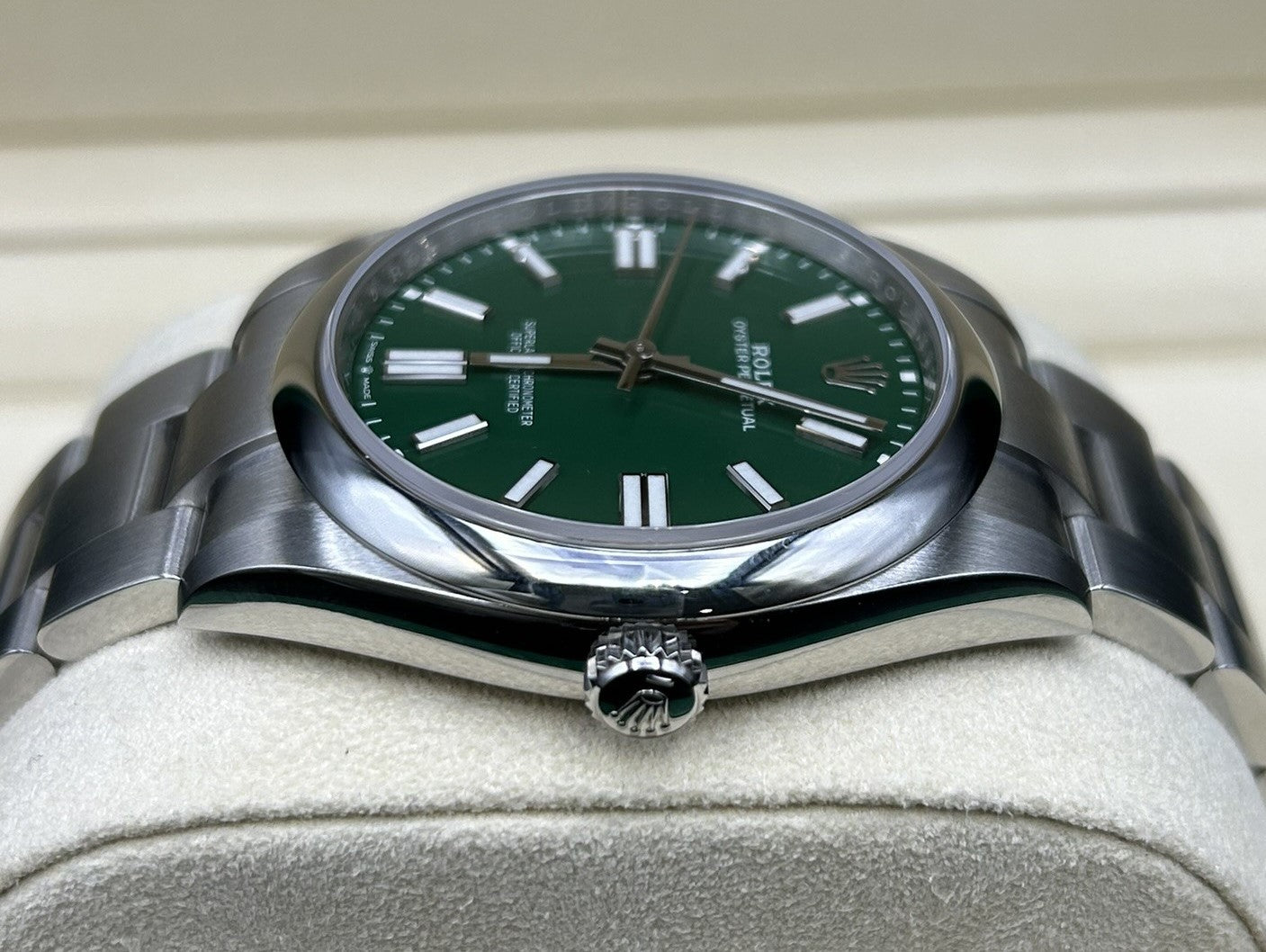 Green dial Rolex Oyster Perpetual watch