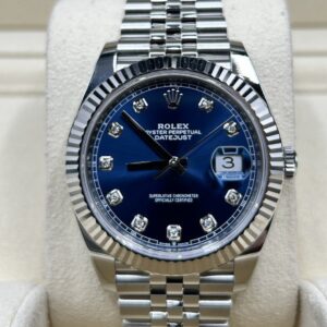 Blue dial luxury dress watch with diamond markers