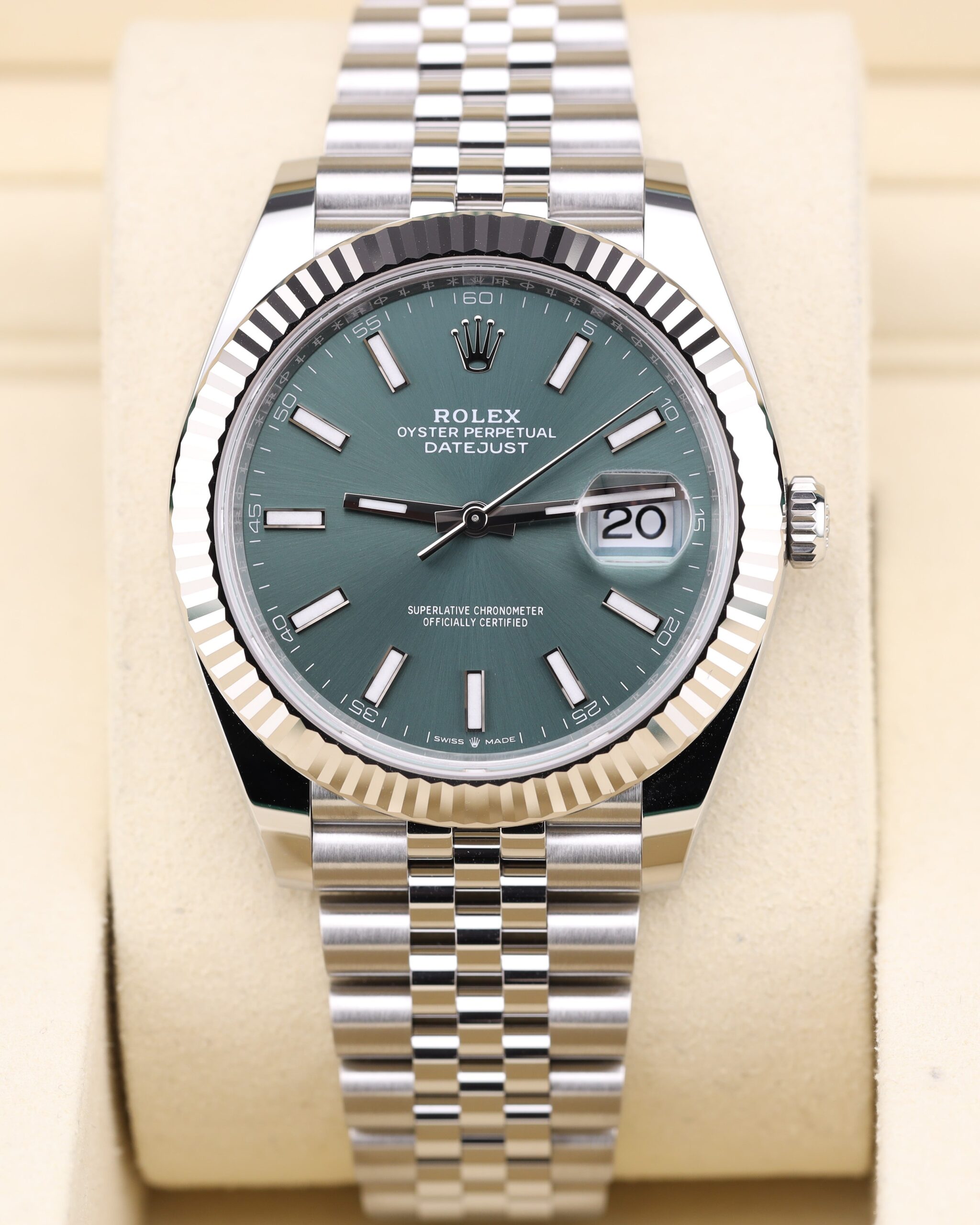 Two-tone Rolex Datejust with mint green dial