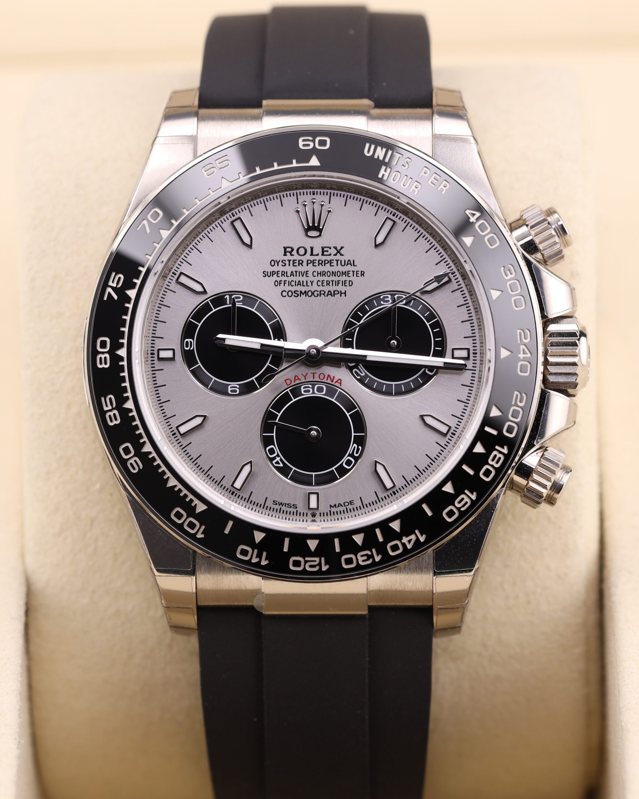 Rolex Daytona with ghost grey dial and white gold case