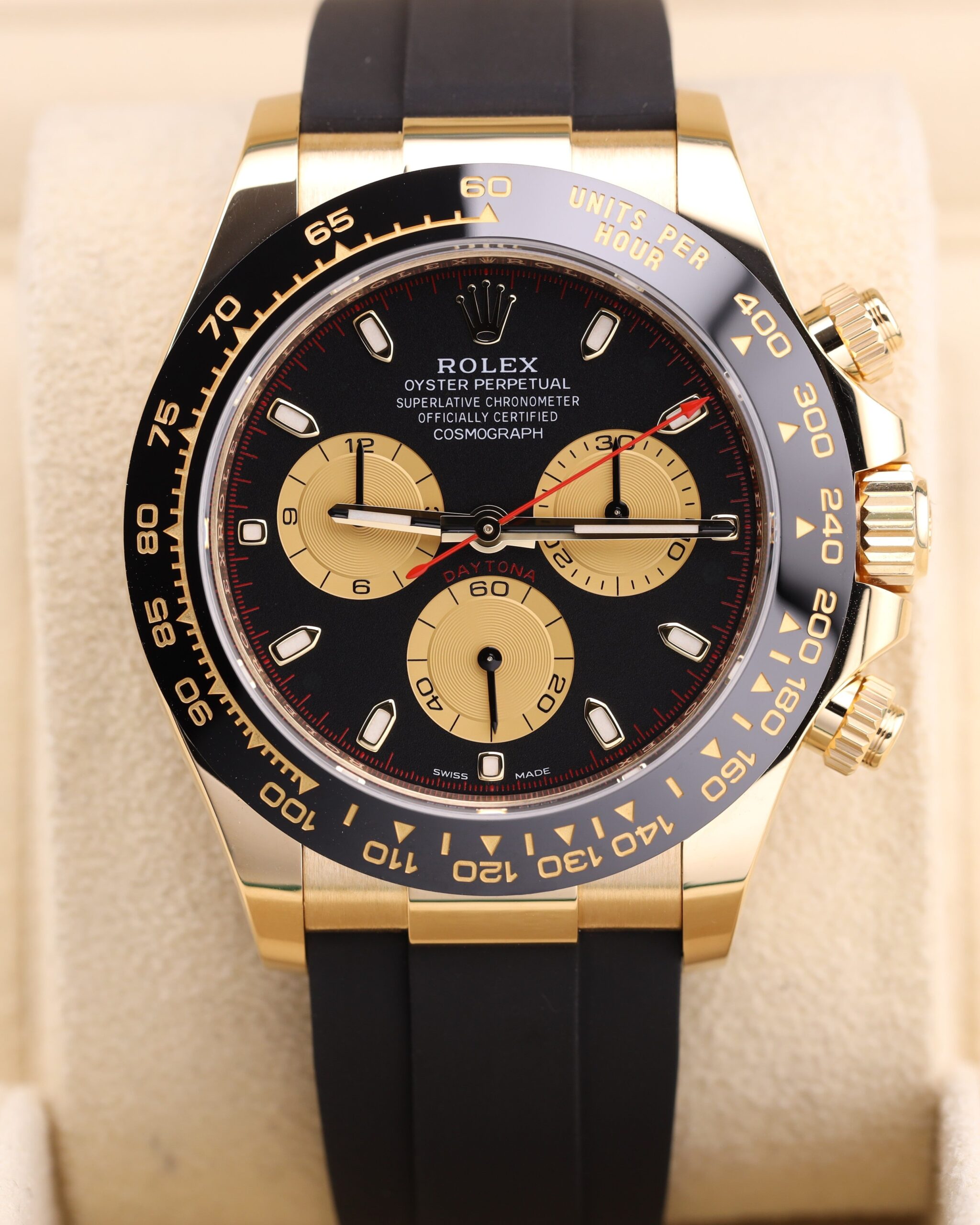 Luxury yellow gold chronograph with black dial