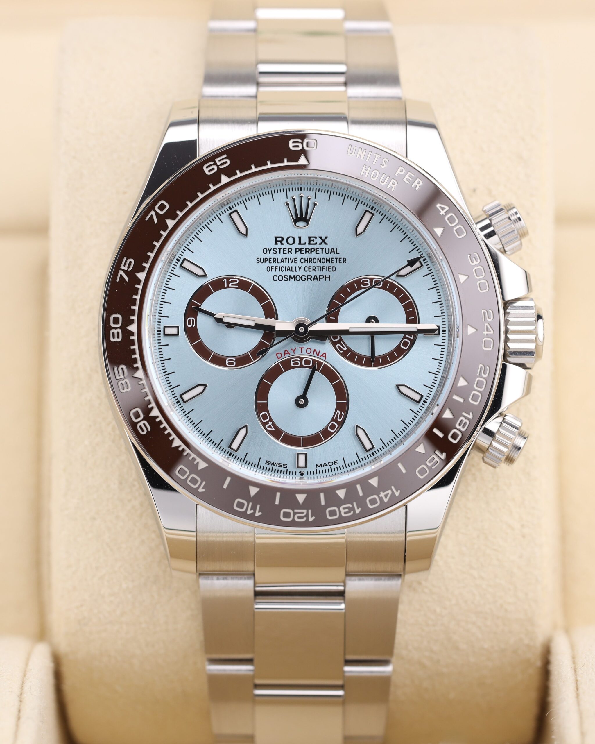 Pre-owned platinum chronograph with ice blue dial