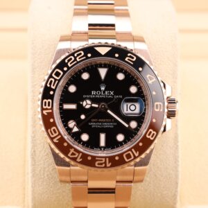 Rose gold luxury GMT watch with brown bezel