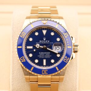 Yellow gold and blue diver watch